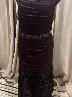 Elegant Dark Purple Layered Evening Dress with Embellished Waist